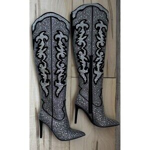 INC Womens Iresa 4 Embellished Thigh High Over-The-Knee Boots Shoes Pewter Bling